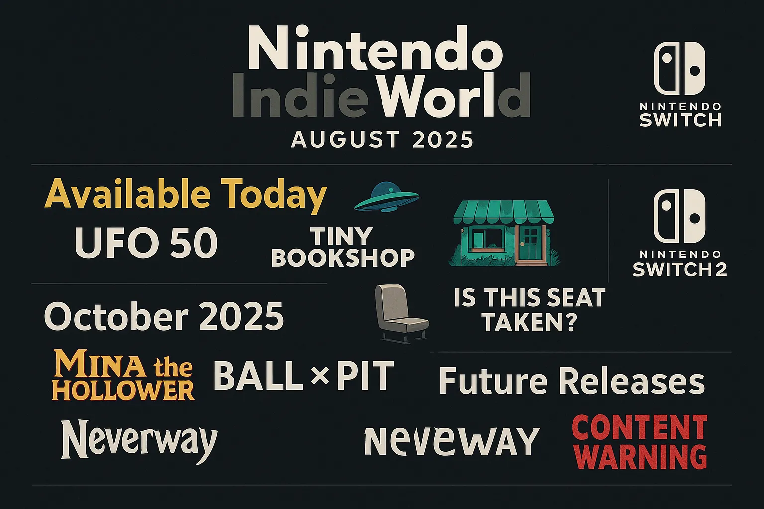 Upcoming Nintendo Indie World August 2025 indie games and release dates