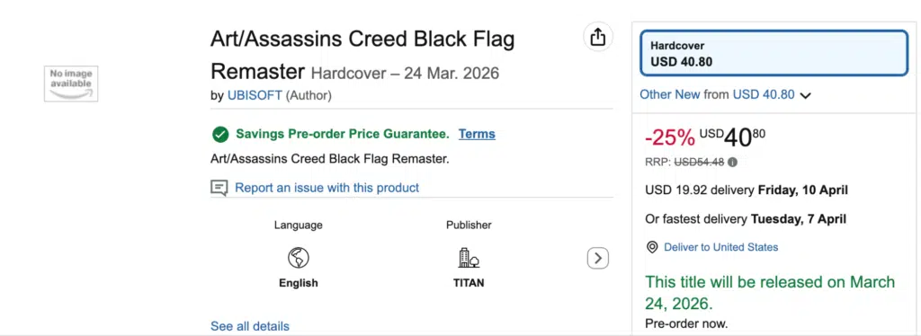 Black Flag Remaster art book Amazon listing showing March 24, 2026 release date