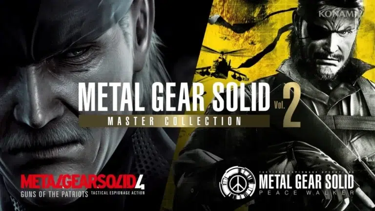 Metal Gear Solid Master Collection Vol. 2 cover art featuring Solid Snake (MGS4) and Big Boss (Peace Walker), with the Vol. 2 logo
