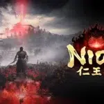 Nioh 3 review - samurai warrior in a misty battlefield with red energy glow and the Nioh 3 logo