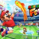 Mario Tennis Fever review cinematic tennis stadium with Mario universe silhouettes, dynamic lighting