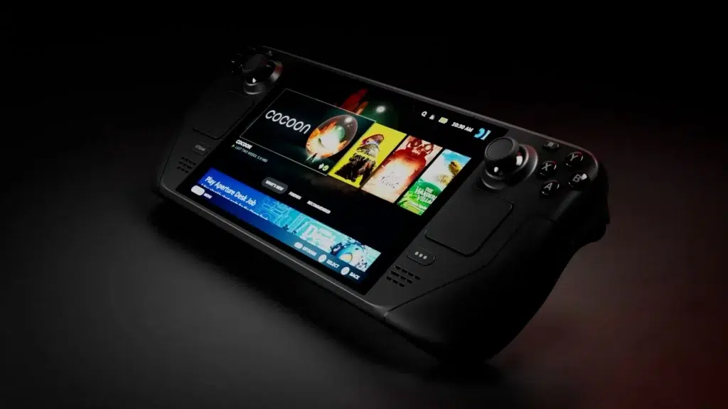 Steam Deck out of stock - Steam Deck OLED handheld on a dark background