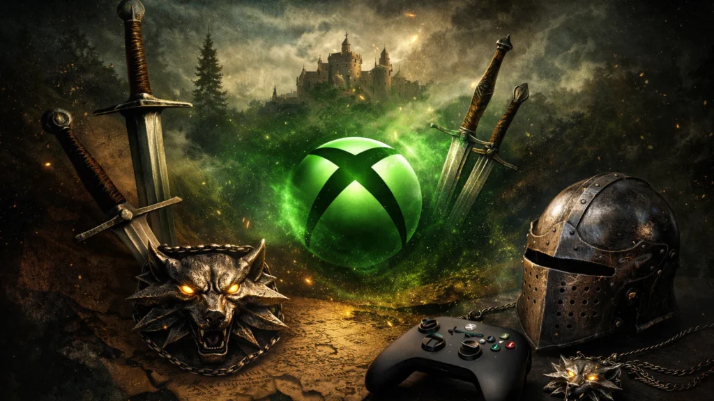 Xbox Game Pass February 2026 Wave 2 featured image with Xbox glow and medieval RPG elements