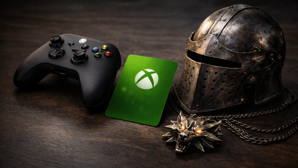 Xbox Game Pass February 2026 Wave 2 in-article image with Xbox controller and medieval helmet